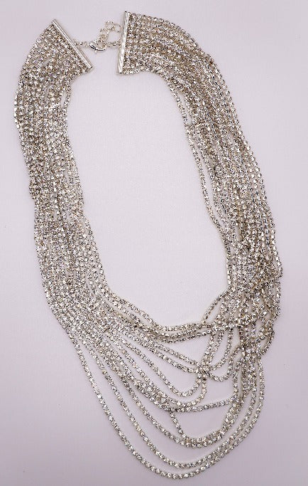 Faux Diamond Cascade Statement Necklace-2
