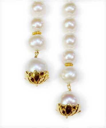 Pearl Lariat- Flower Cap tips in 18K Gold