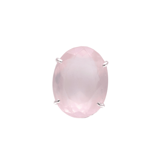 21 - 22 Ct Oval Cut Rose Quartz Stone Adjustable Cocktail Ring in US Size 7 in Silver Setting
