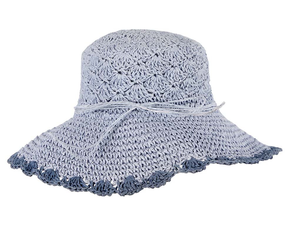 Blue soft wide brim ladies summer casual beach hat-3