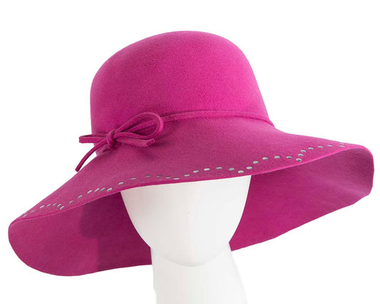 Wide brim fuchsia cloche hat by Cupids Millinery-0