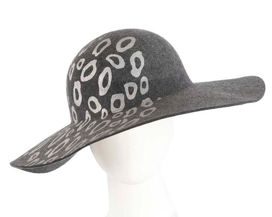 Wide brim charcoal winter cloche hat by Cupids Millinery Melbourne-0