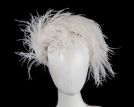 Bespoke cream headband with оstriсh feathers by Cupids Millinery-0