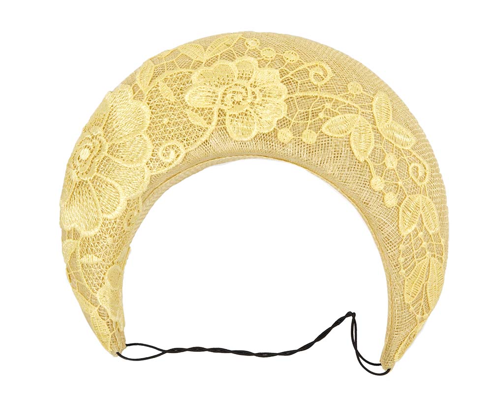 Bespoke yellow headband racing fascinator by Cupids Millinery