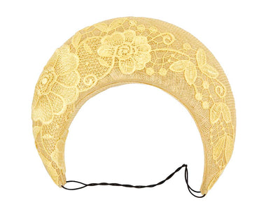 Bespoke yellow headband racing fascinator by Cupids Millinery