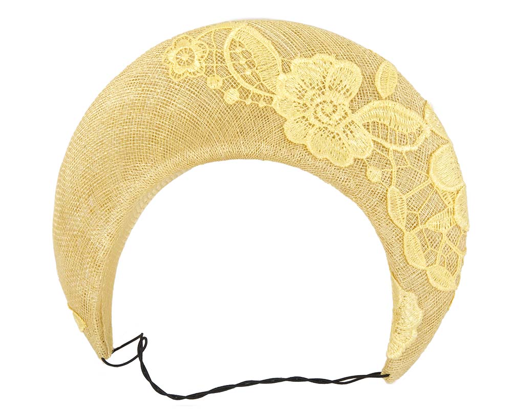 Bespoke yellow headband racing fascinator by Cupids Millinery