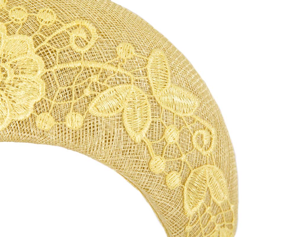 Bespoke yellow headband racing fascinator by Cupids Millinery