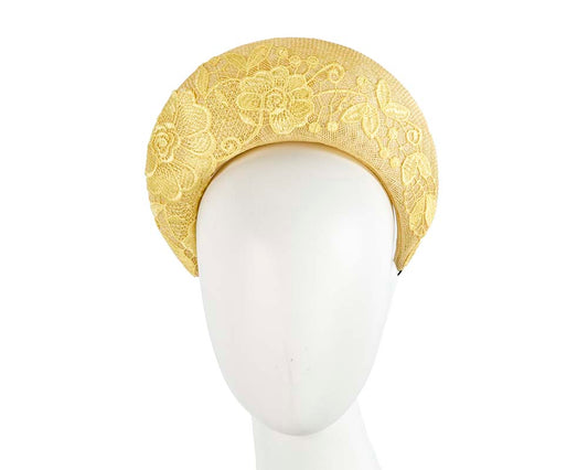 Bespoke yellow headband racing fascinator by Cupids Millinery