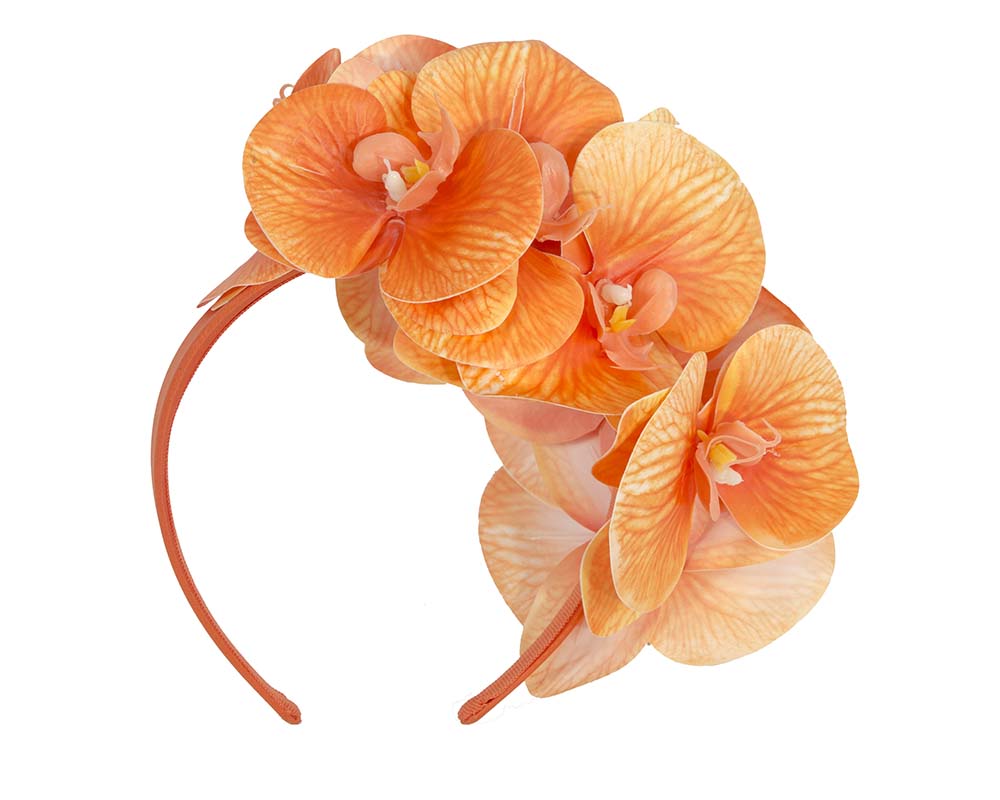 Bespoke orange orchid flower headband by Fillies Collection