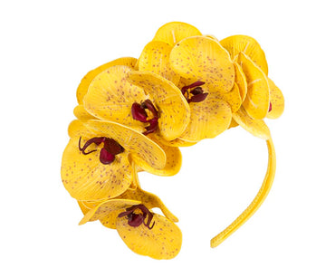 Bespoke yellow orchid flower headband by Fillies Collection S391