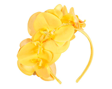 Bespoke yellow orchid flower headband by Fillies Collection