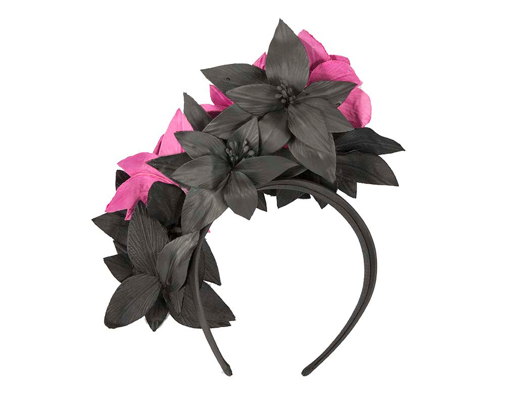Black & Fuchsia flower fascinator by Cupids Millinery