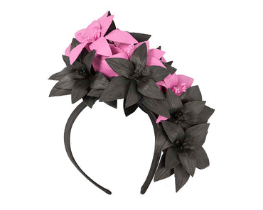 Black & Fuchsia flower fascinator by Cupids Millinery