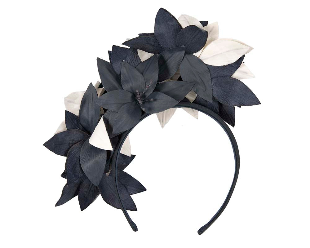 Navy & Cream flower fascinator by Cupids Millinery