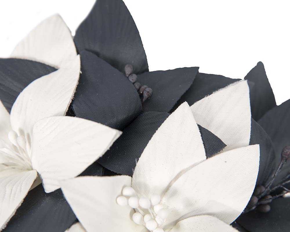 Navy & Cream flower fascinator by Cupids Millinery