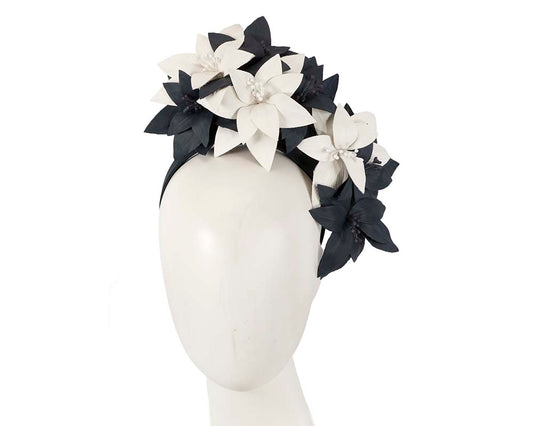 Navy & Cream flower fascinator by Cupids Millinery
