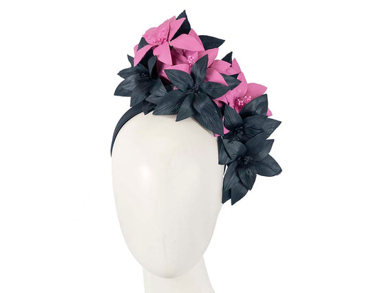 Navy & Fuchsia flower fascinator by Cupids Millinery-0
