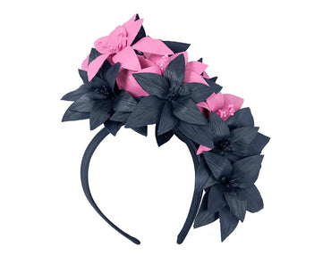 Navy & Fuchsia flower fascinator by Cupids Millinery-1