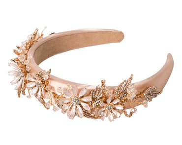 Pink gold flower fascinator headband jewelry