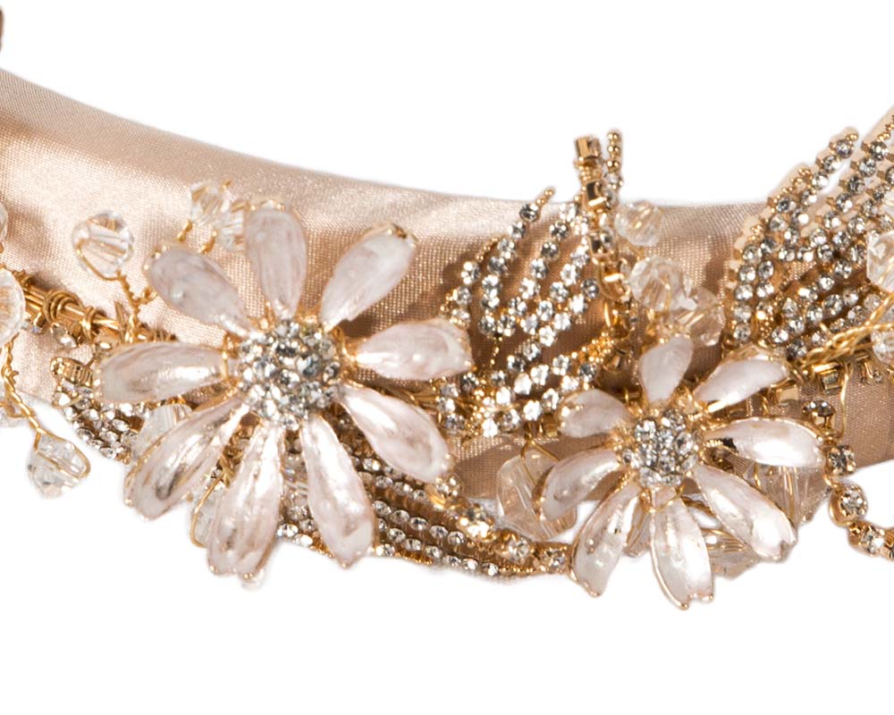 Pink gold flower fascinator headband jewelry