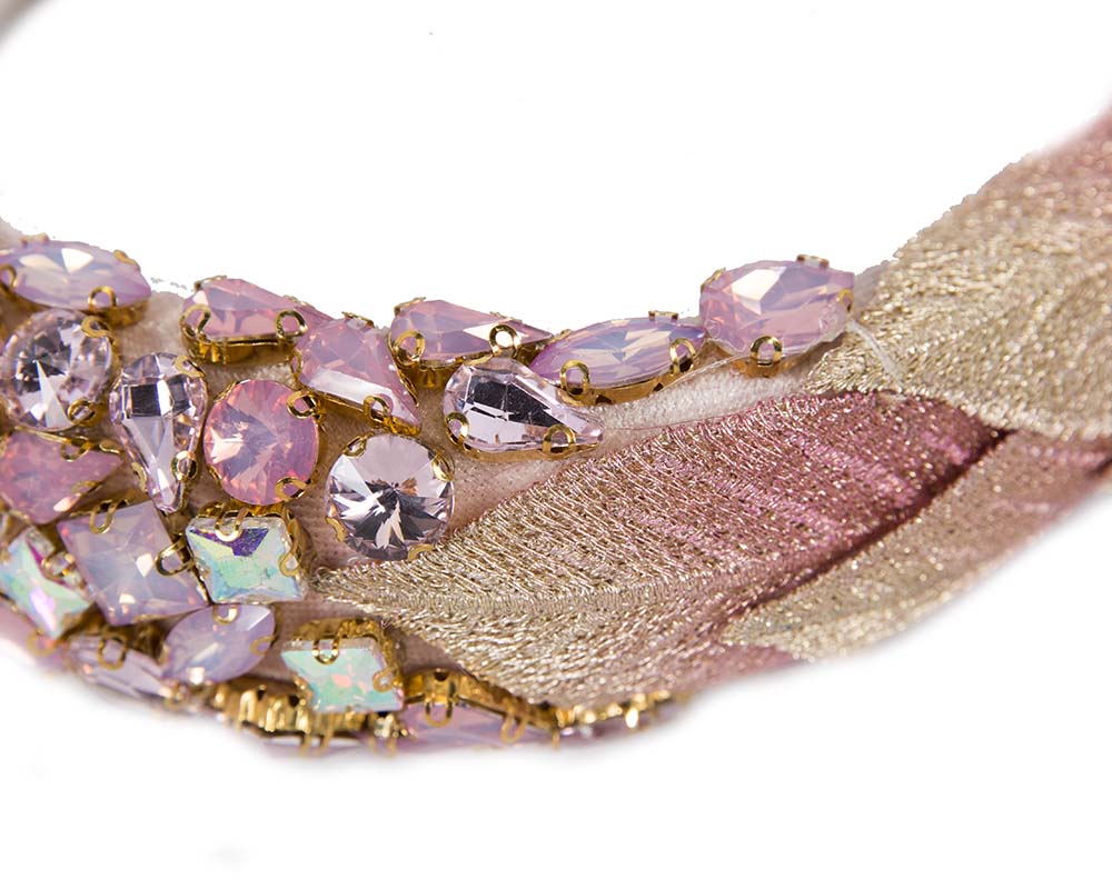 Pink crystal covered fascinator headband by Cupids Millinery