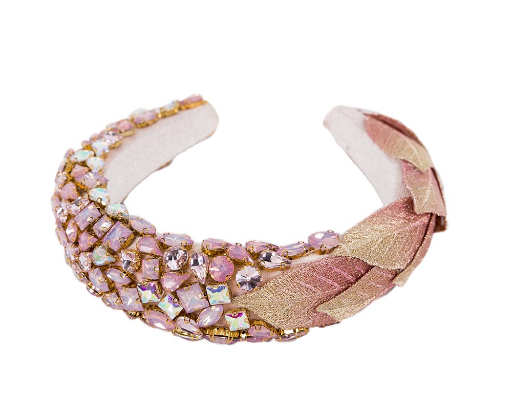 Pink crystal covered fascinator headband by Cupids Millinery
