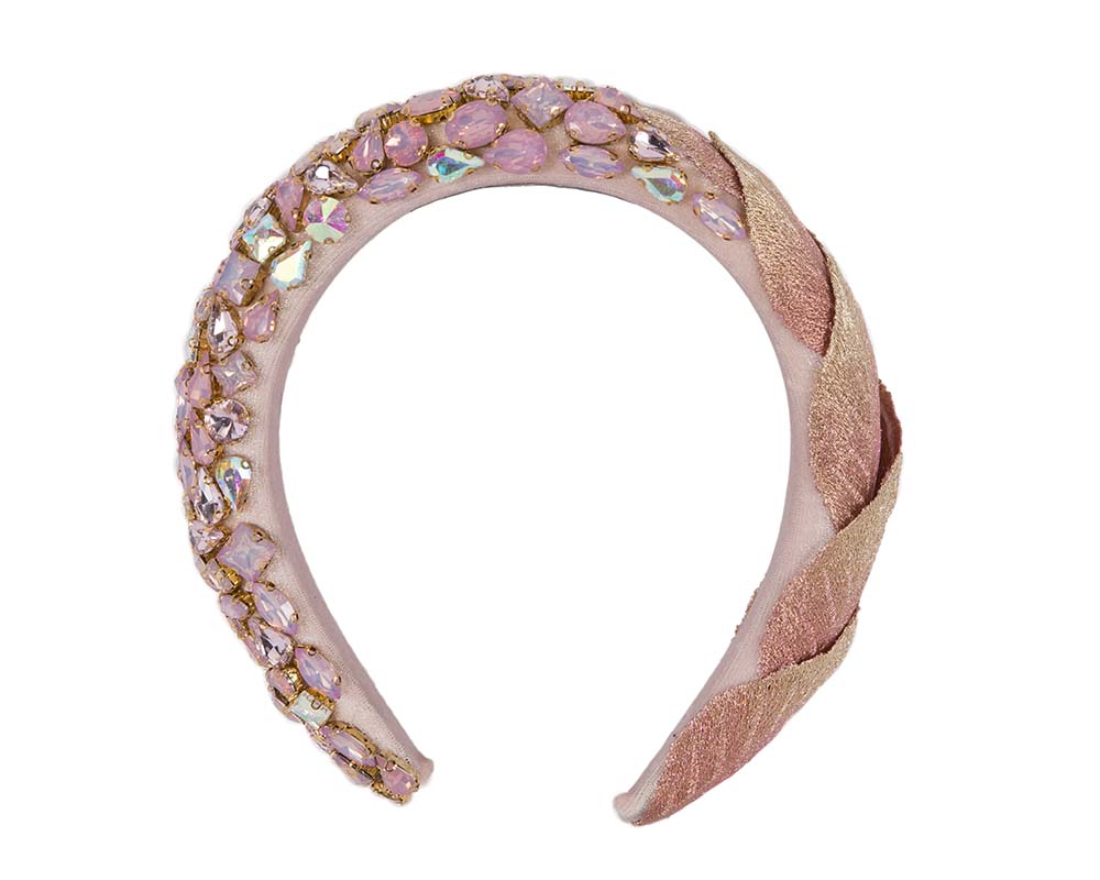 Pink crystal covered fascinator headband by Cupids Millinery