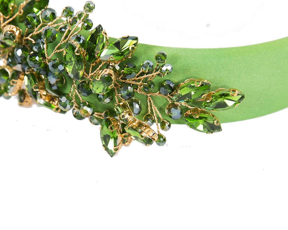 Green crystals fascinator headband by Cupids Millinery