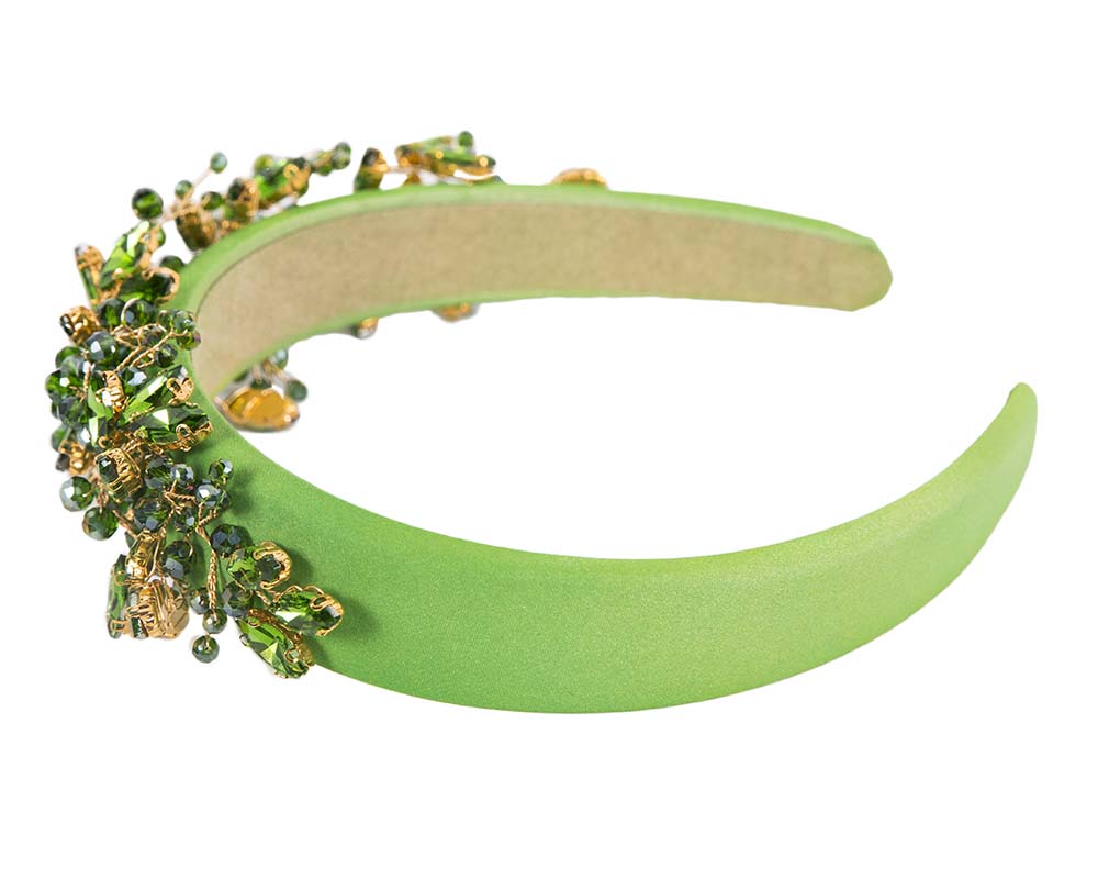 Green crystals fascinator headband by Cupids Millinery