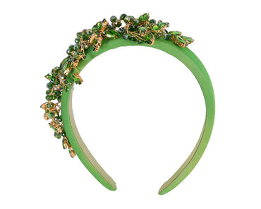 Green crystals fascinator headband by Cupids Millinery