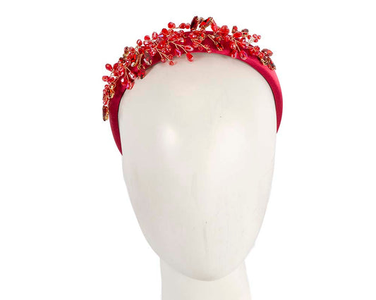 Red crystals fascinator headband by Cupids Millinery-0