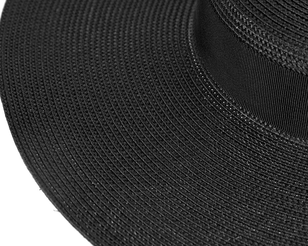 Wide brim black boater hat