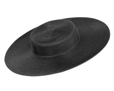 Wide brim black boater hat