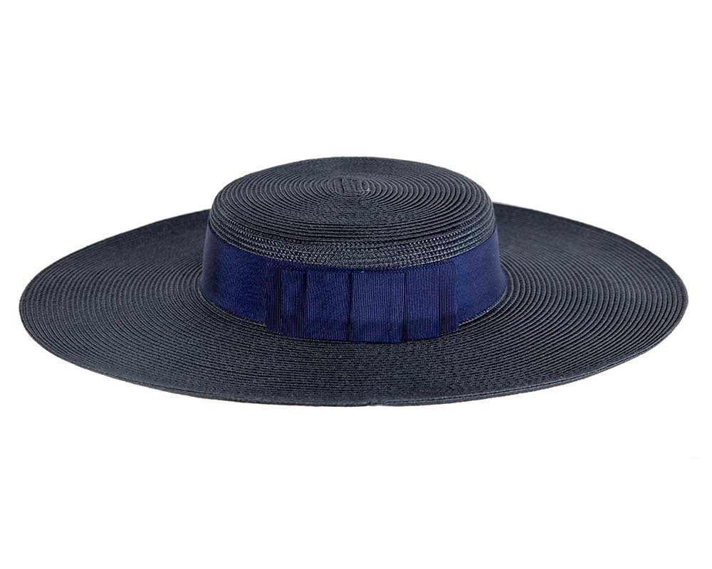 Wide brim dark navy boater hat
