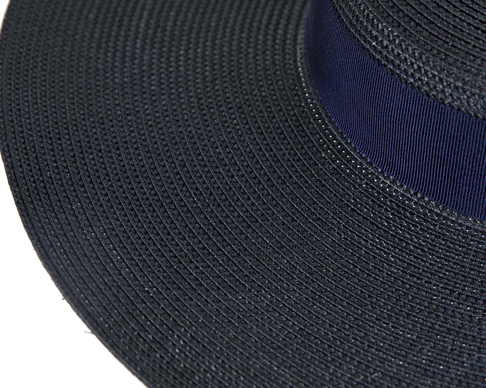 Wide brim dark navy boater hat