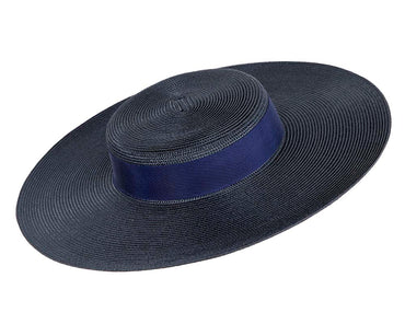 Wide brim dark navy boater hat