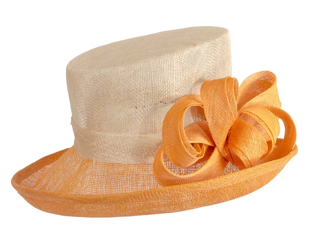 Elegant sinamay nude & orange hat