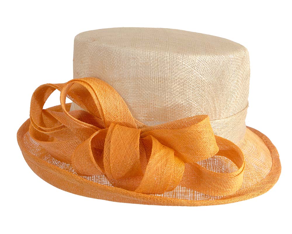 Elegant sinamay nude & orange hat