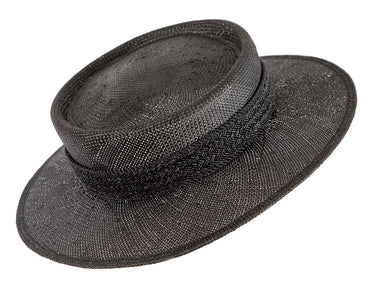 Short brim black boater hat