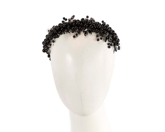 Black pearl & crystals fascinator headband by Cupids Millinery-0