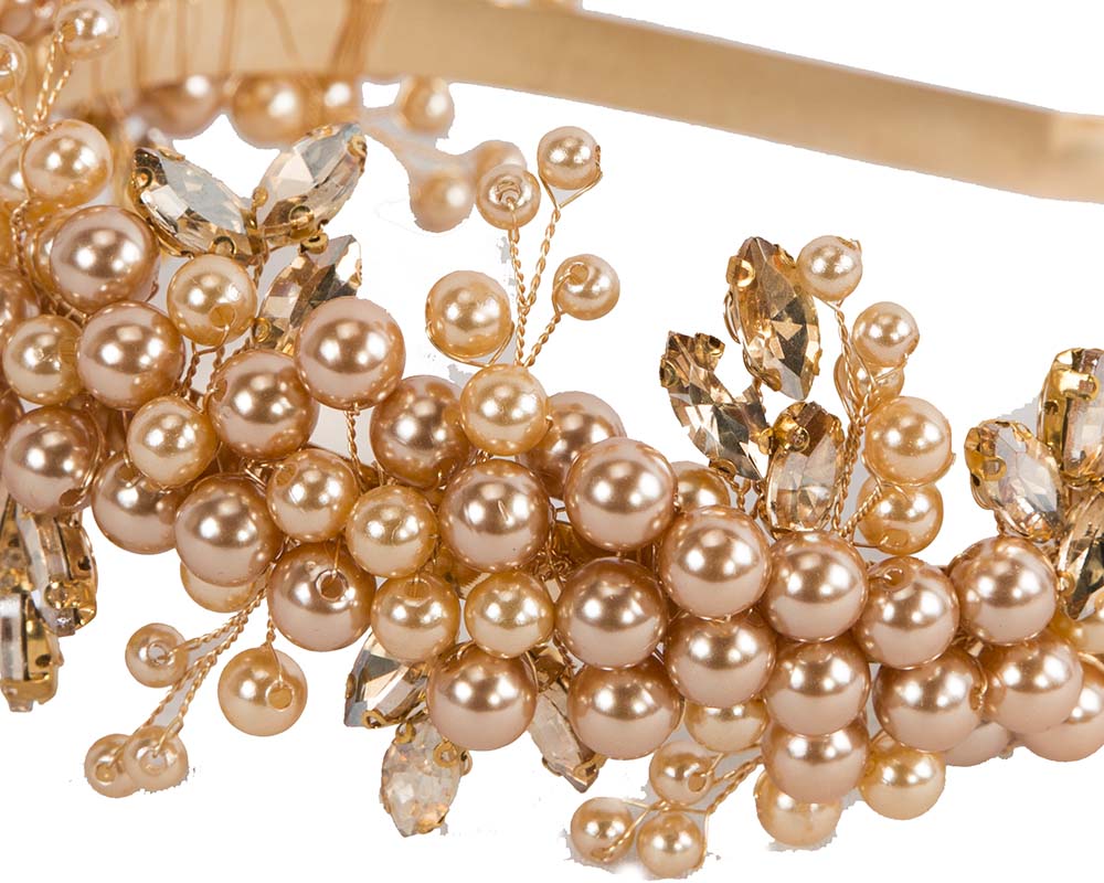 Gold pearl & crystals fascinator headband by Cupids Millinery-2