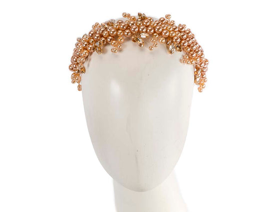 Gold pearl & crystals fascinator headband by Cupids Millinery-0