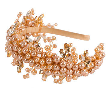 Gold pearl & crystals fascinator headband by Cupids Millinery-1