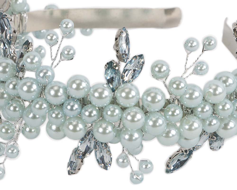 Light blue pearl & crystals fascinator headband by Cupids Millinery