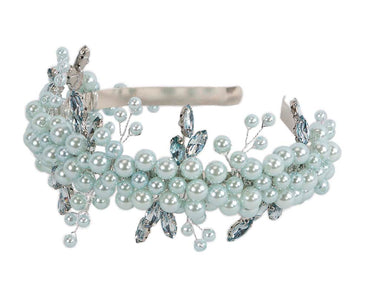 Light blue pearl & crystals fascinator headband by Cupids Millinery