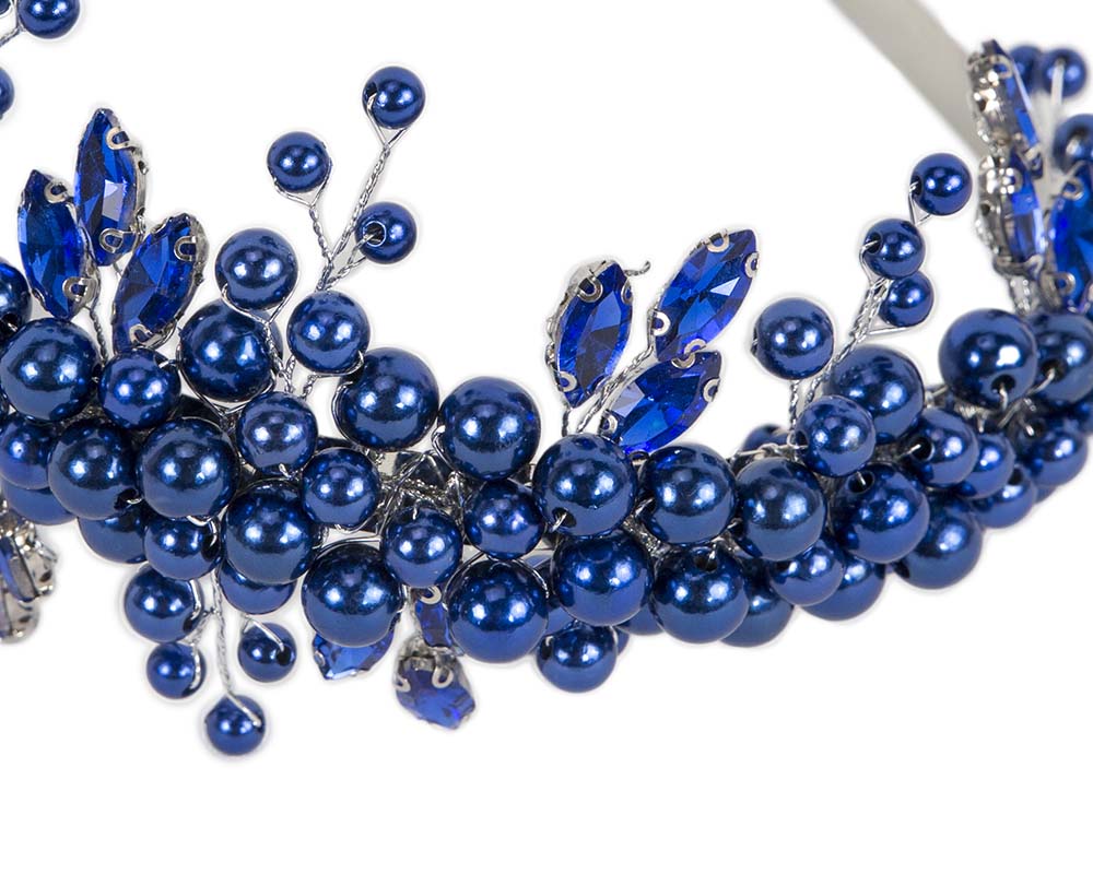 Royal blue pearl & crystals fascinator headband by Cupids Millinery