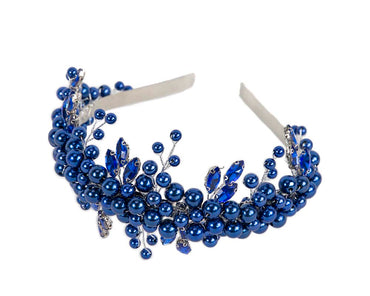 Royal blue pearl & crystals fascinator headband by Cupids Millinery