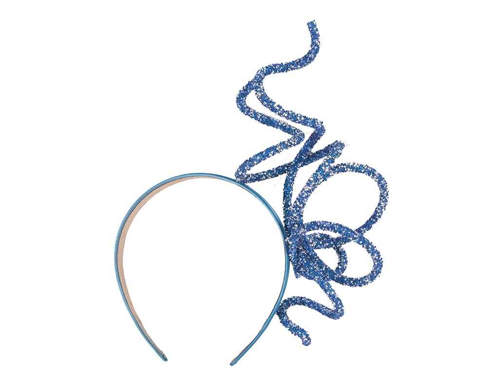 Bespoke sculptured blue fascinator by Cupids Millinery