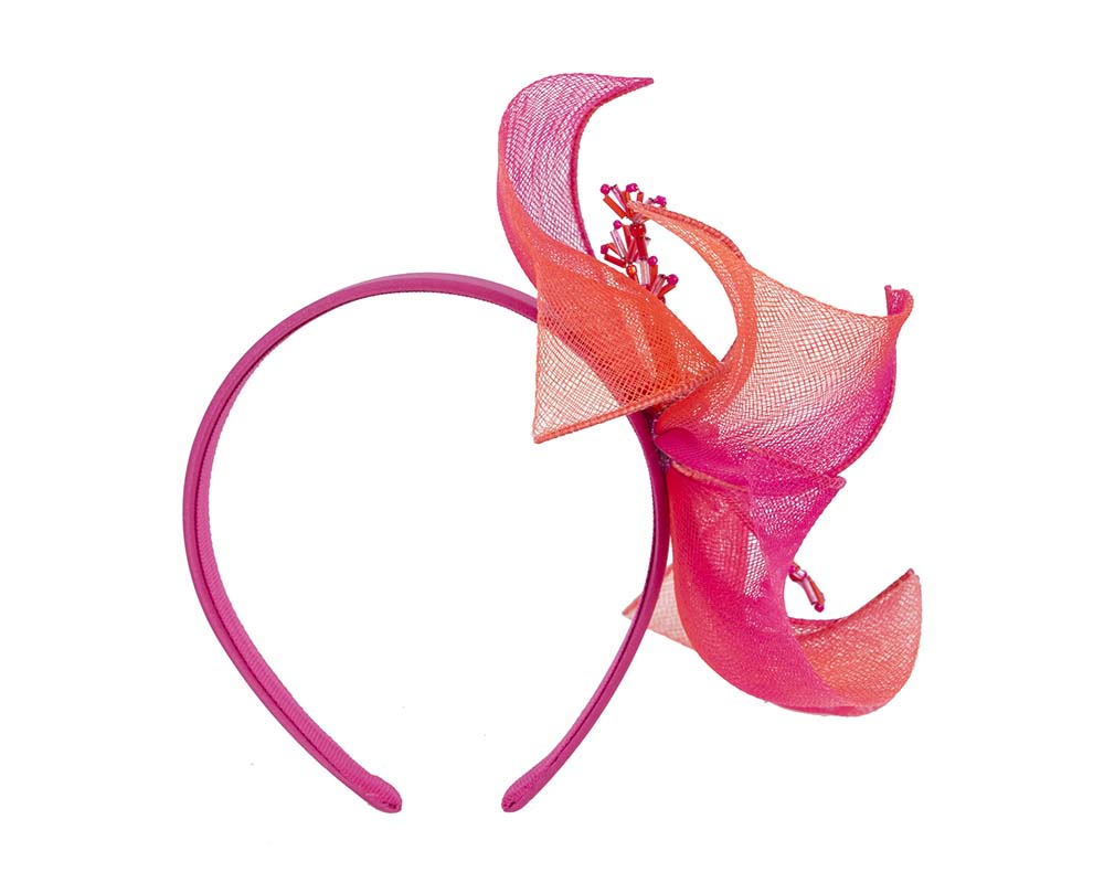 Bespoke fuchsia & orange flower headband by Cupids Millinery-3