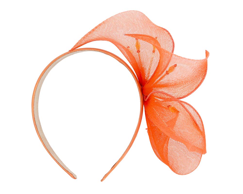 Bespoke orange flower headband by Cupids Millinery